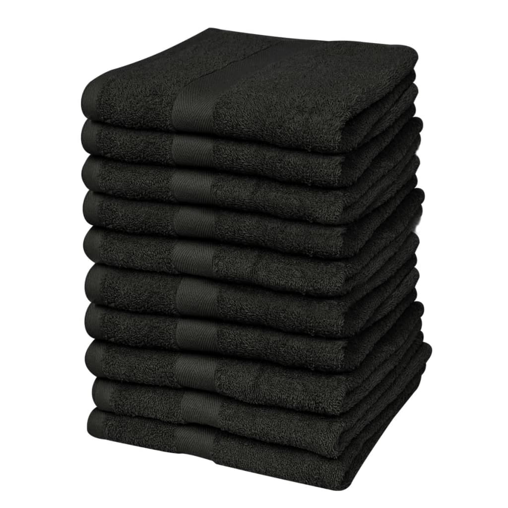 vidaXL Комплект кърпи за гости, 10 бр, памук, 500 gsm, 30x50 см, черни