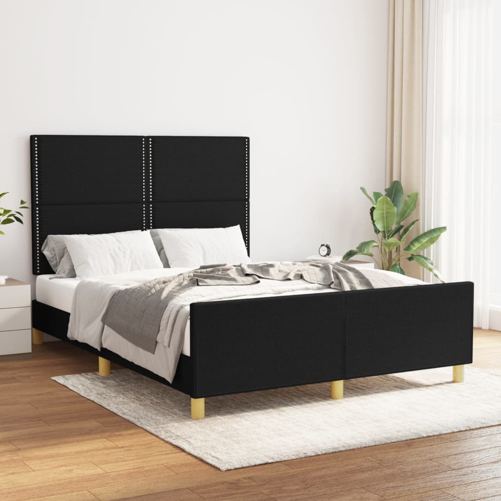 vidaXL Рамка за легло с табла, черна, 140x200 см, плат