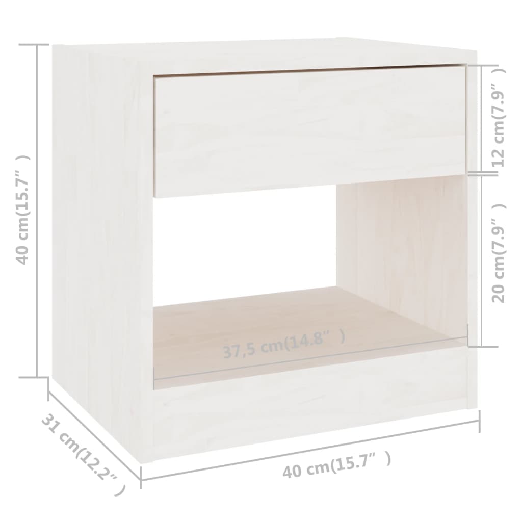 vidaXL Нощно шкафче, бяло, 40x31x40 см, бор масив
