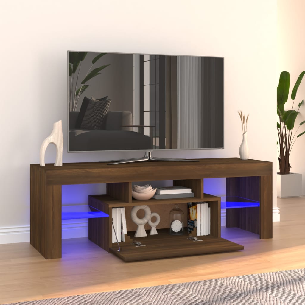 vidaXL ТВ шкаф с LED осветление, кафяв дъб, 120x35x40 см