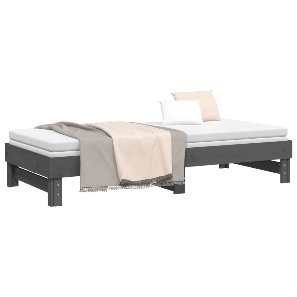 vidaXL Разтегателно дневно легло, сиво, 2x(80x200) см, бор масив