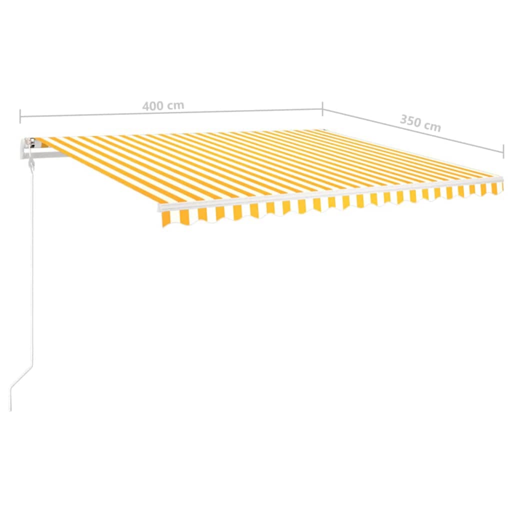 vidaXL Ръчно прибиращ се сенник с LED, 4x3,5 м, жълто и бяло