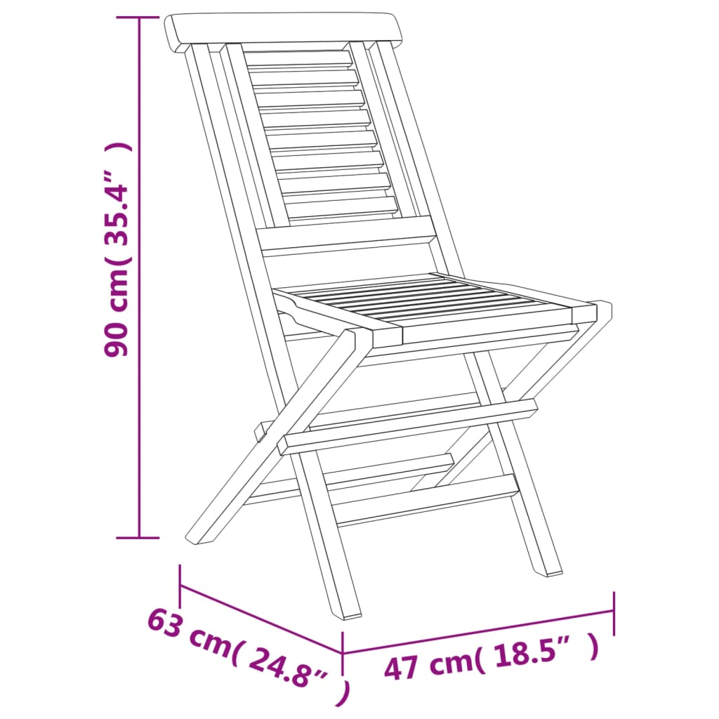 vidaXL Сгъваеми градински столове, 4 бр, 47x63x90 см, тик масив