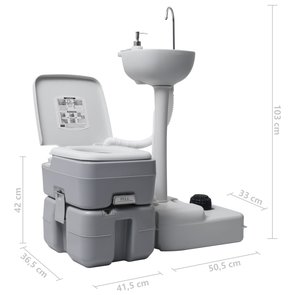 vidaXL Комплект преносима къмпинг тоалетна с мивка за ръце, сива