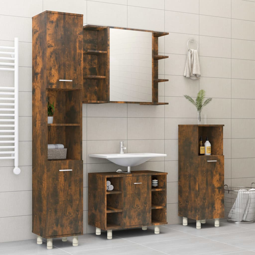 vidaXL Шкаф за баня, опушен дъб, 30x30x95 см, инженерно дърво