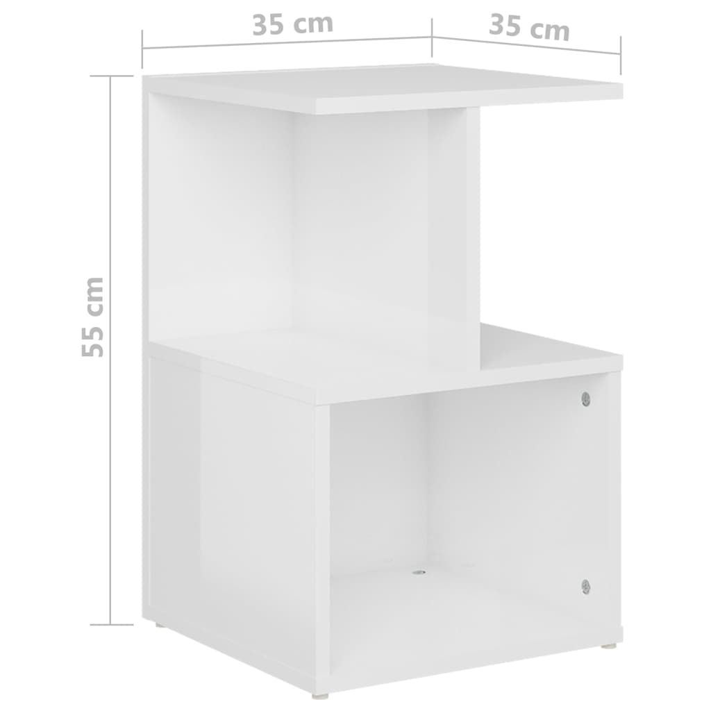vidaXL Нощно шкафче, бял гланц, 35x35x55 см, ПДЧ