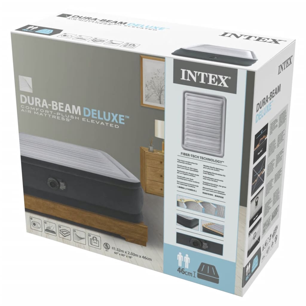 Intex Надуваем дюшек Dura-Beam Deluxe Comfort Plush Queen 152x203x46см