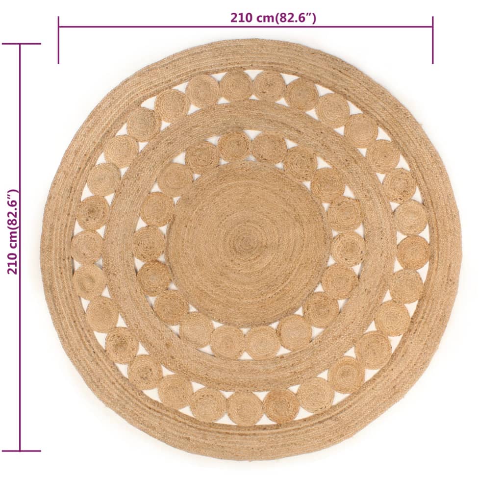 vidaXL Плетен килим с дизайн, от юта, 210 см, кръгъл