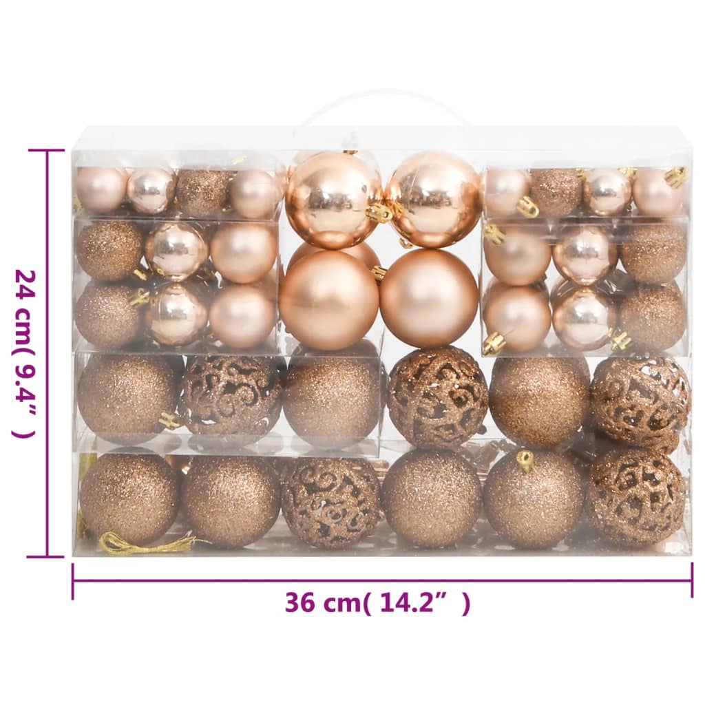 vidaXL Комплект коледни топки от 111 части розово златисти полистирен