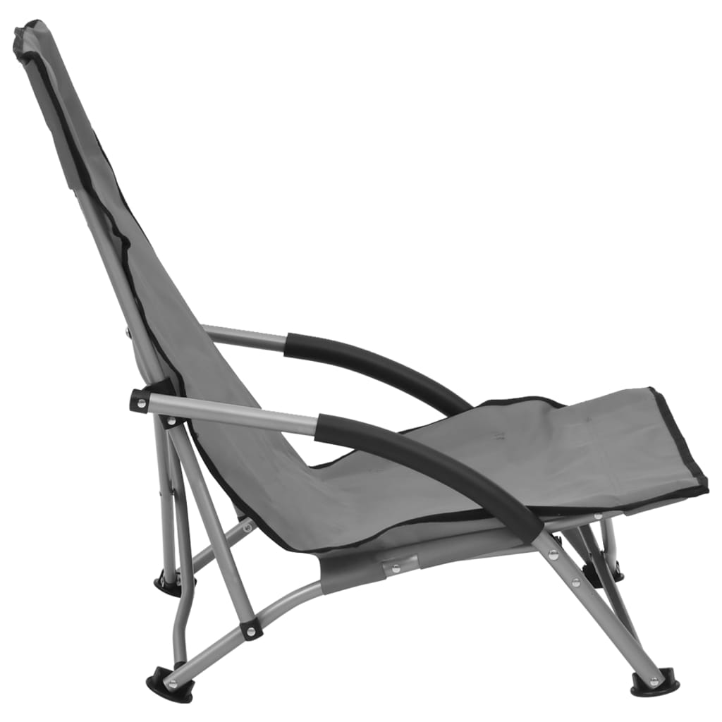 vidaXL Сгъваеми плажни столове, 2 бр, сиви, текстил