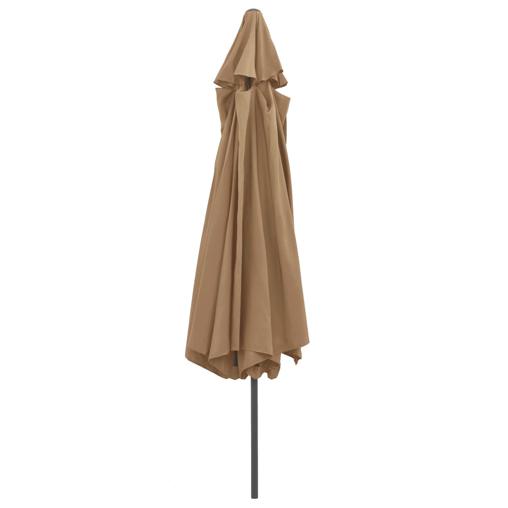 vidaXL Градински чадър с метален прът, 390 см, таупе