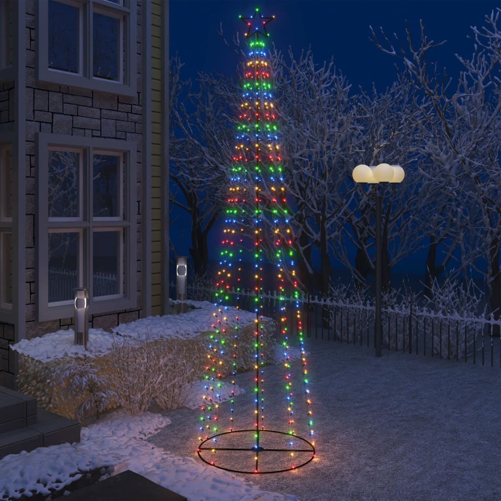vidaXL Коледна елха конус, 400 LED цветни, декорация, 100x360 см