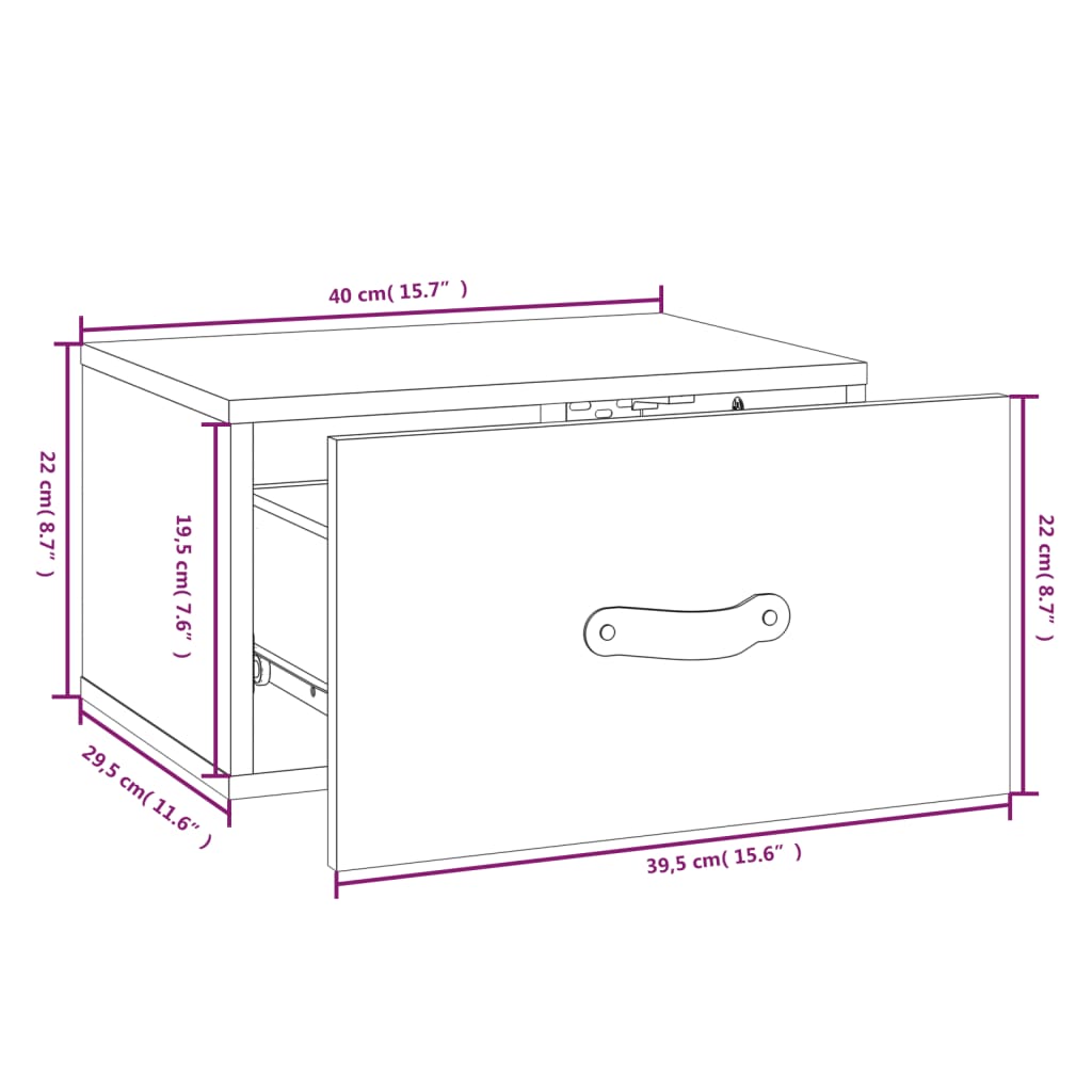 vidaXL Нощно шкафче за стенен монтаж, 40x29,5x22 см