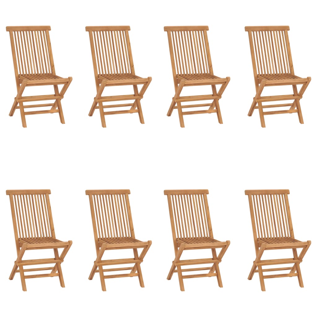 vidaXL Сгъваеми градински столове, 8 бр, тик масив