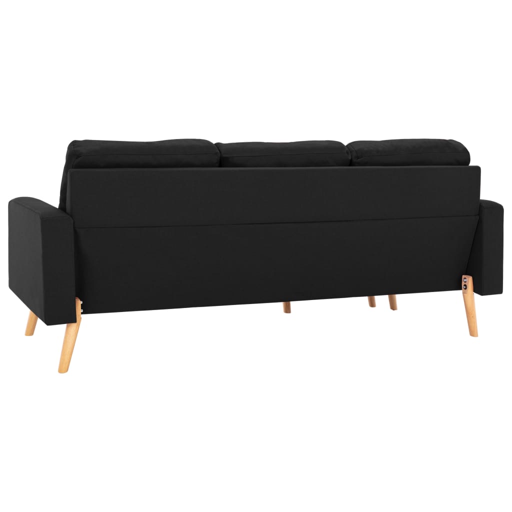 vidaXL 3-местен диван с поставка за крака, черен, текстил