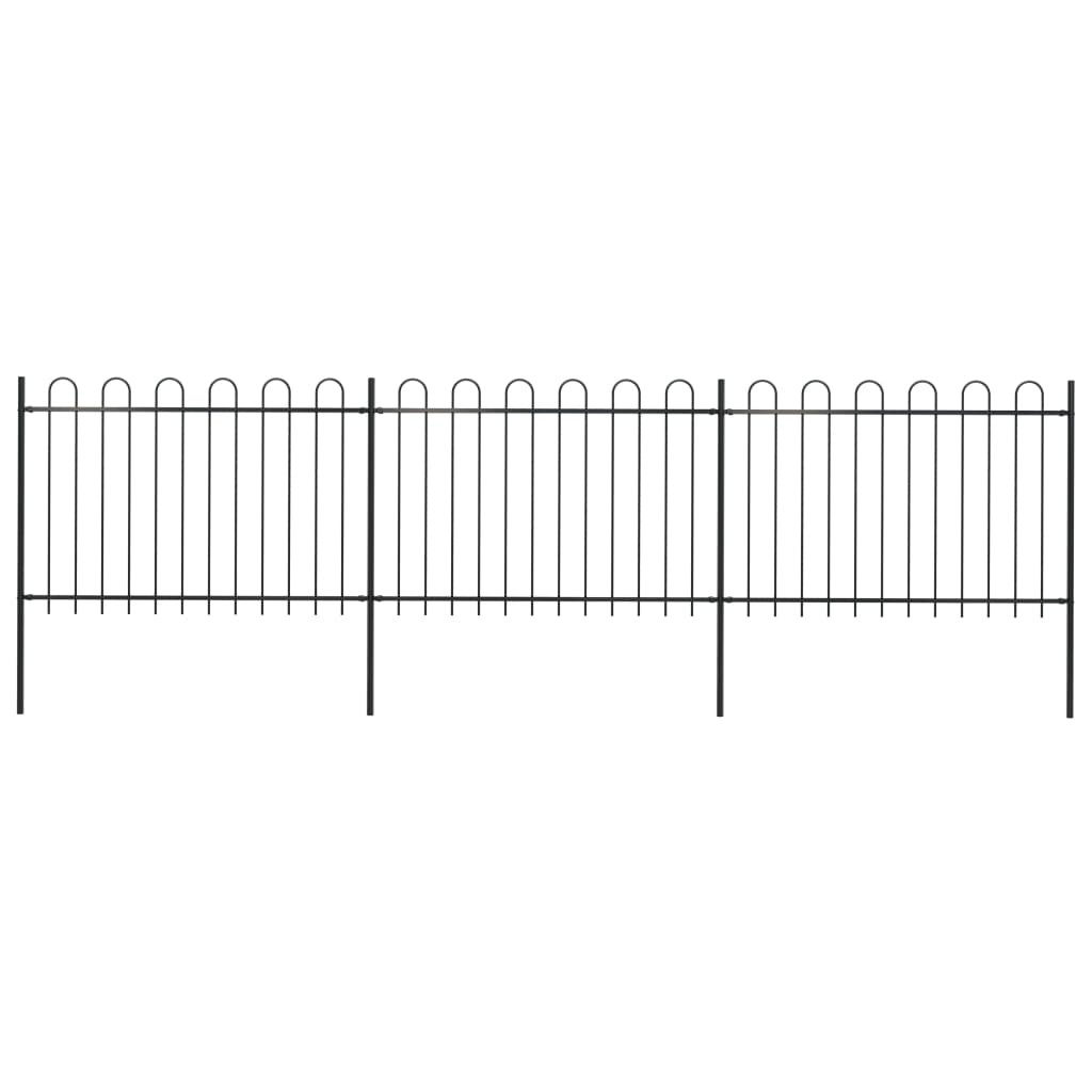 vidaXL Градинска ограда с извити върхове, стомана, 5,1x1,2 м, черна