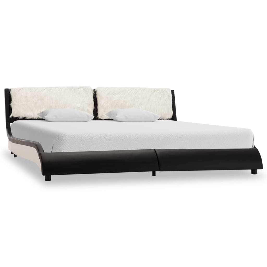 vidaXL Рамка за легло с LED, черно и бяло, изкуствена кожа, 180x200 cм