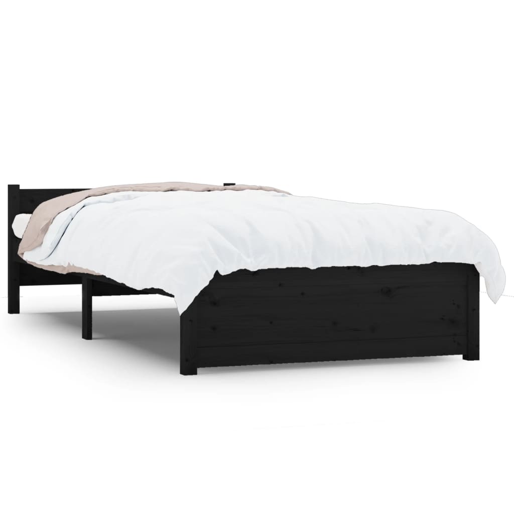 vidaXL Рамка за легло, черна, масивно дърво, 90х200 см