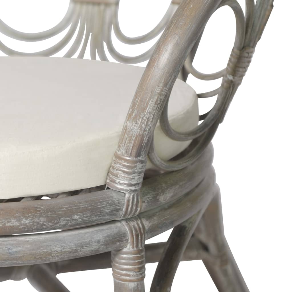 vidaXL Трапезен стол с възглавница, сив, естествен ратан и лен