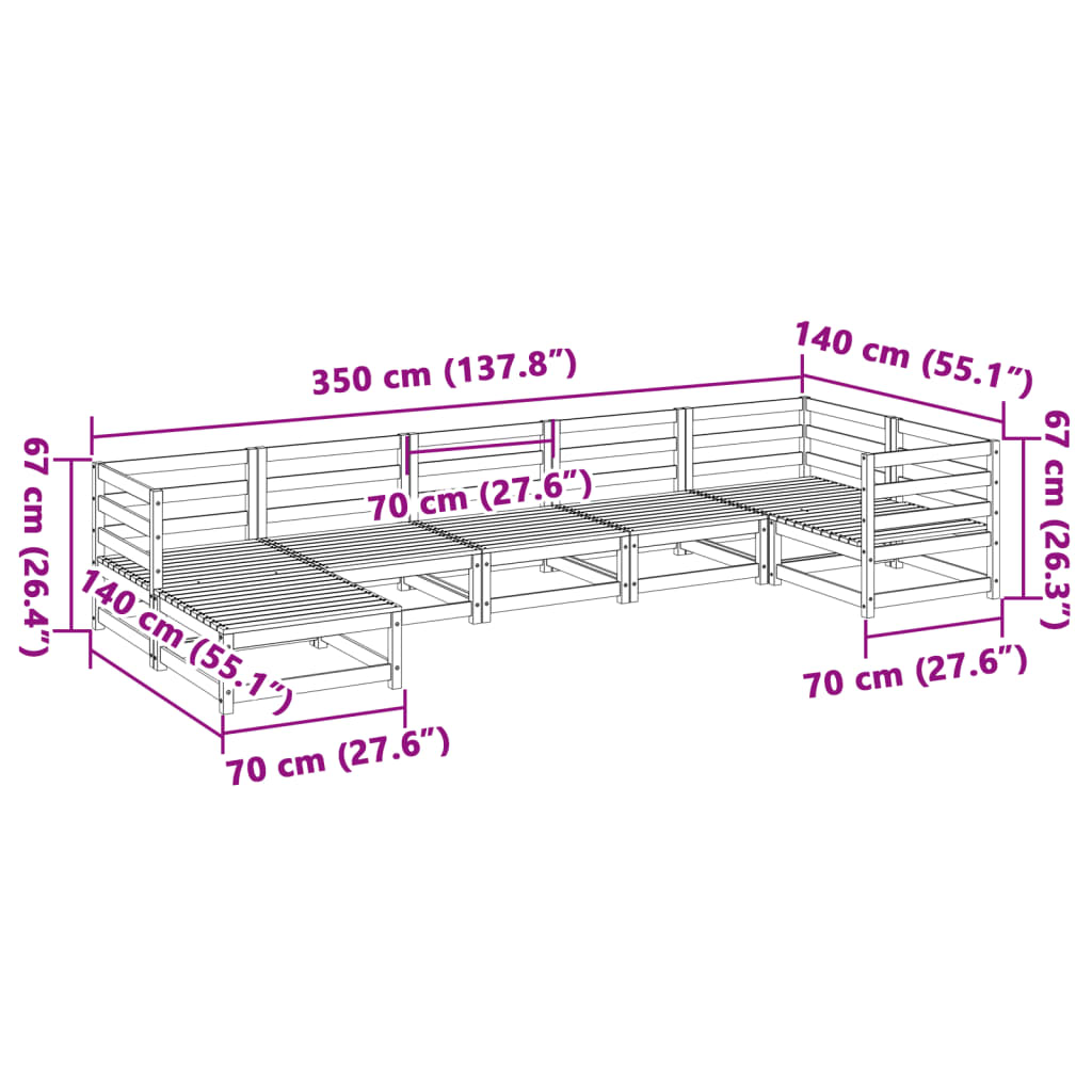 vidaXL Градински комплект диван от 7 части, дугласка ела масив