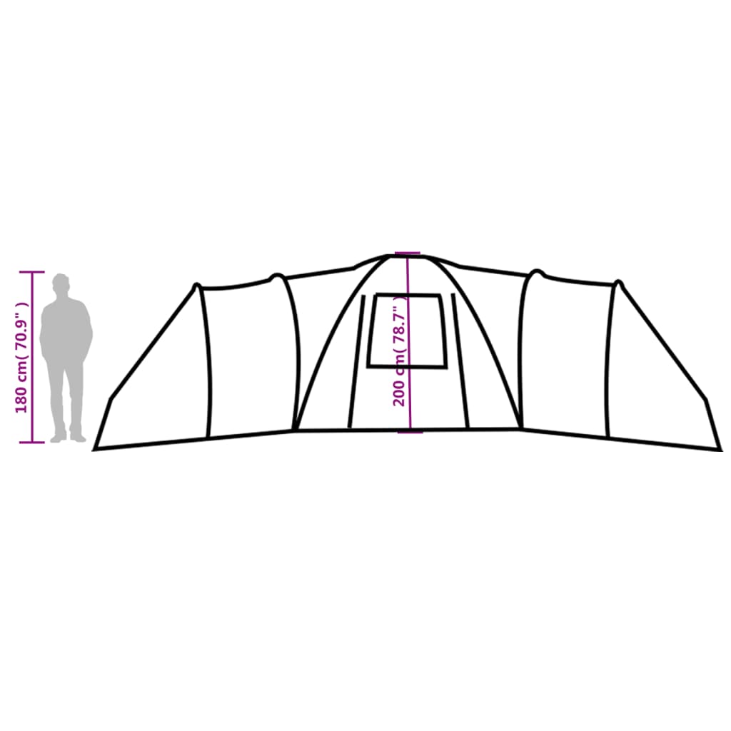 vidaXL Семейна куполна палатка, 12-местна, зелена, водоустойчива
