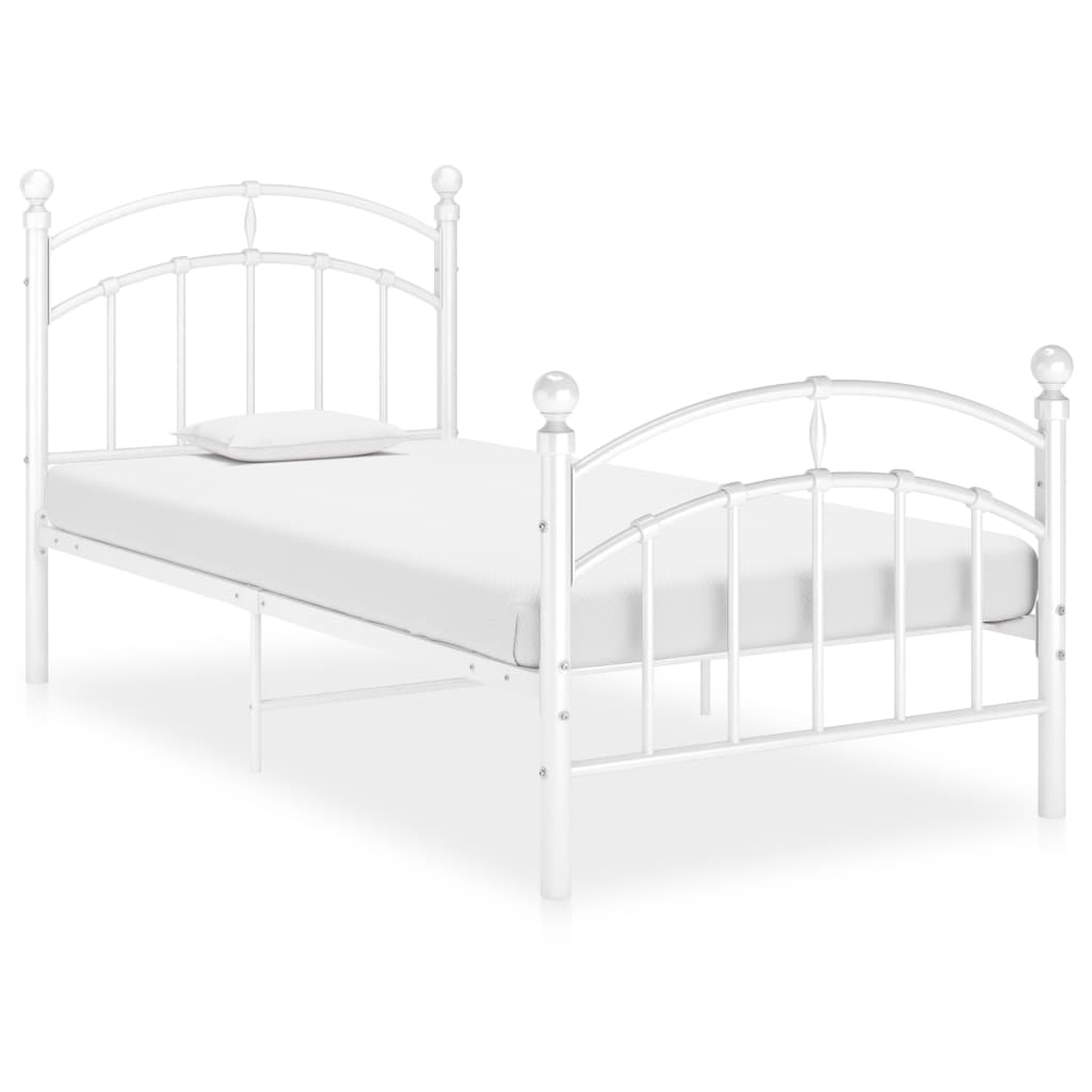 vidaXL Рамка за легло, бяла, метал, 100x200 cм