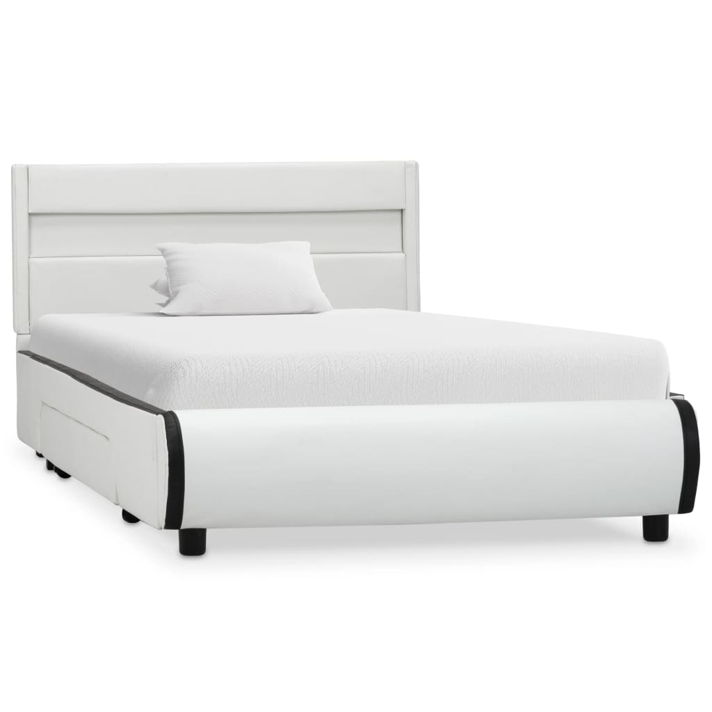 vidaXL Рамка за легло с LED, бяла, изкуствена кожа, 100x200 cм
