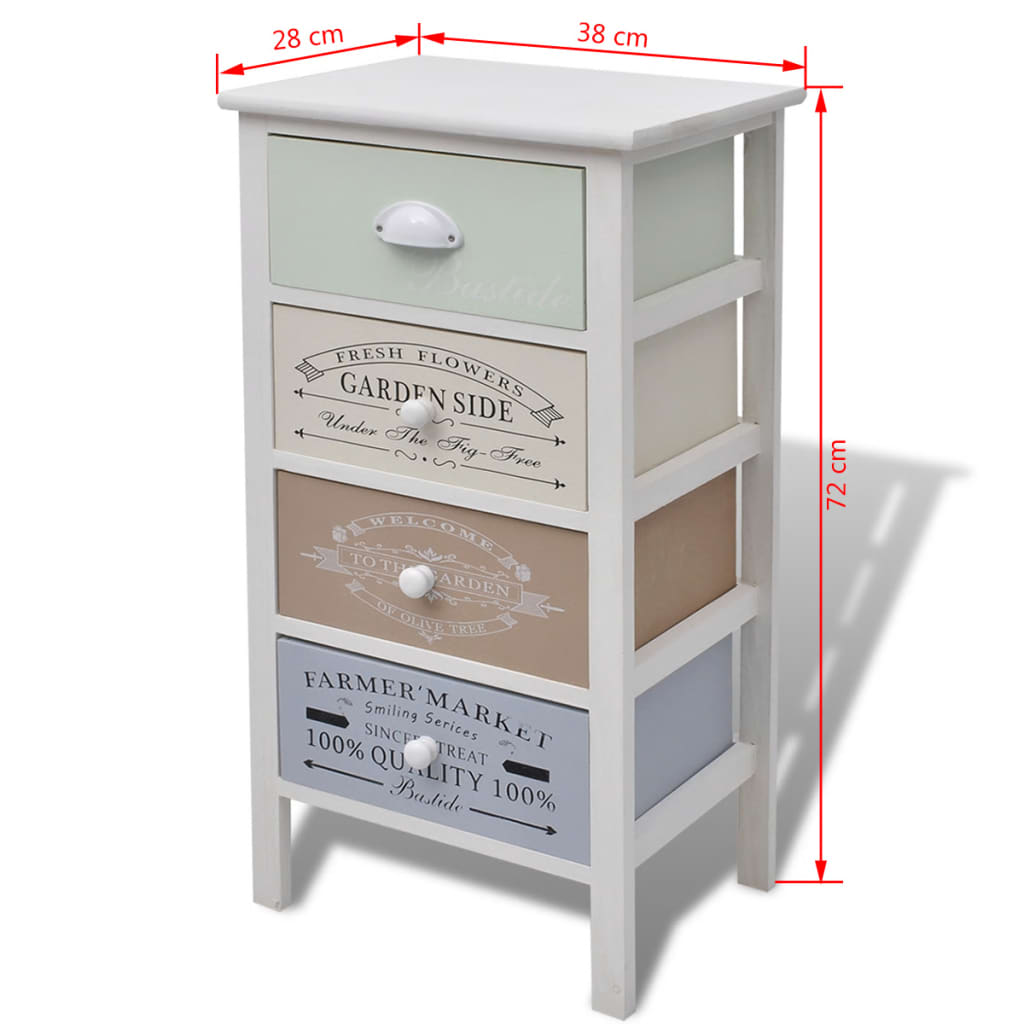 vidaXL Шкаф за съхранение във френски стил, 4 чекмеджета, дърво