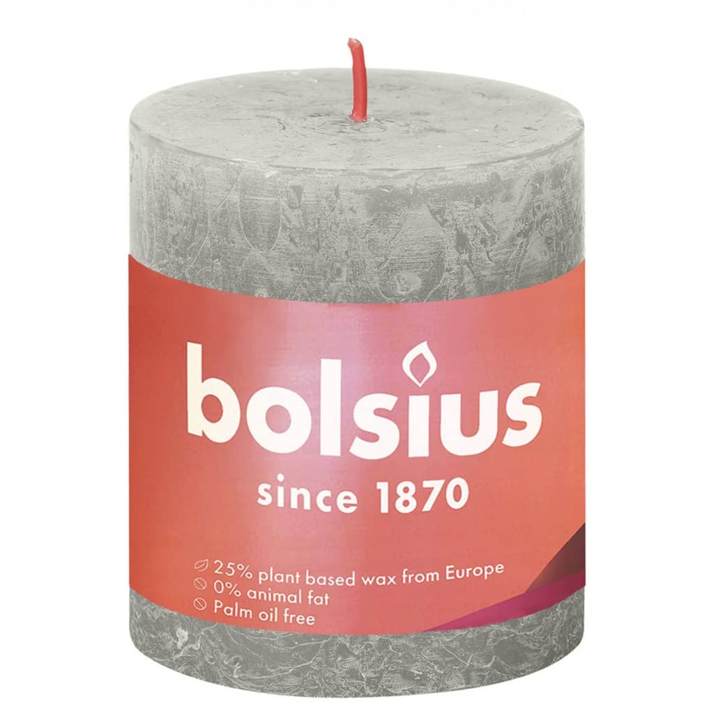 Bolsius Рустик колонни свещи Shine, 4 бр, 80x68 мм, пясъчно сиво