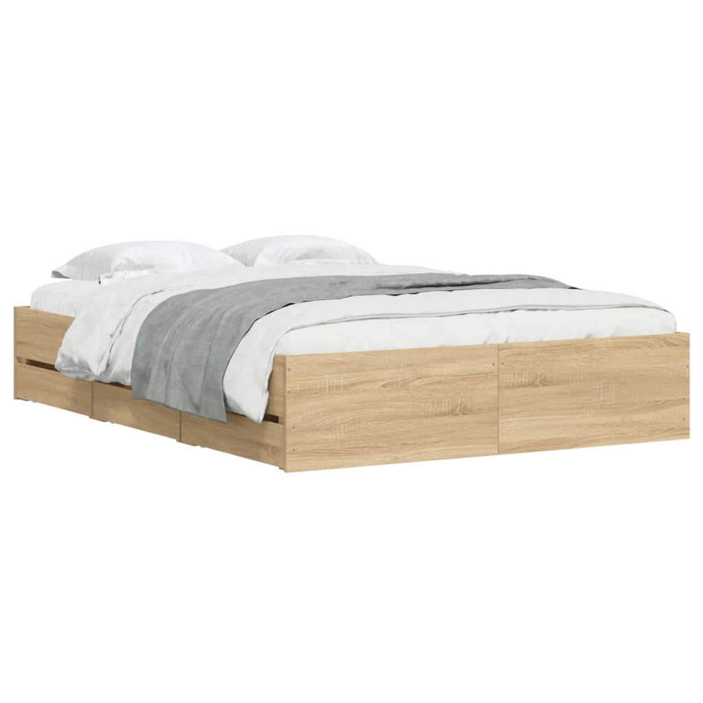 vidaXL Рамка за легло с чекмедже дъб сонома 120x190 см инженерно дърво