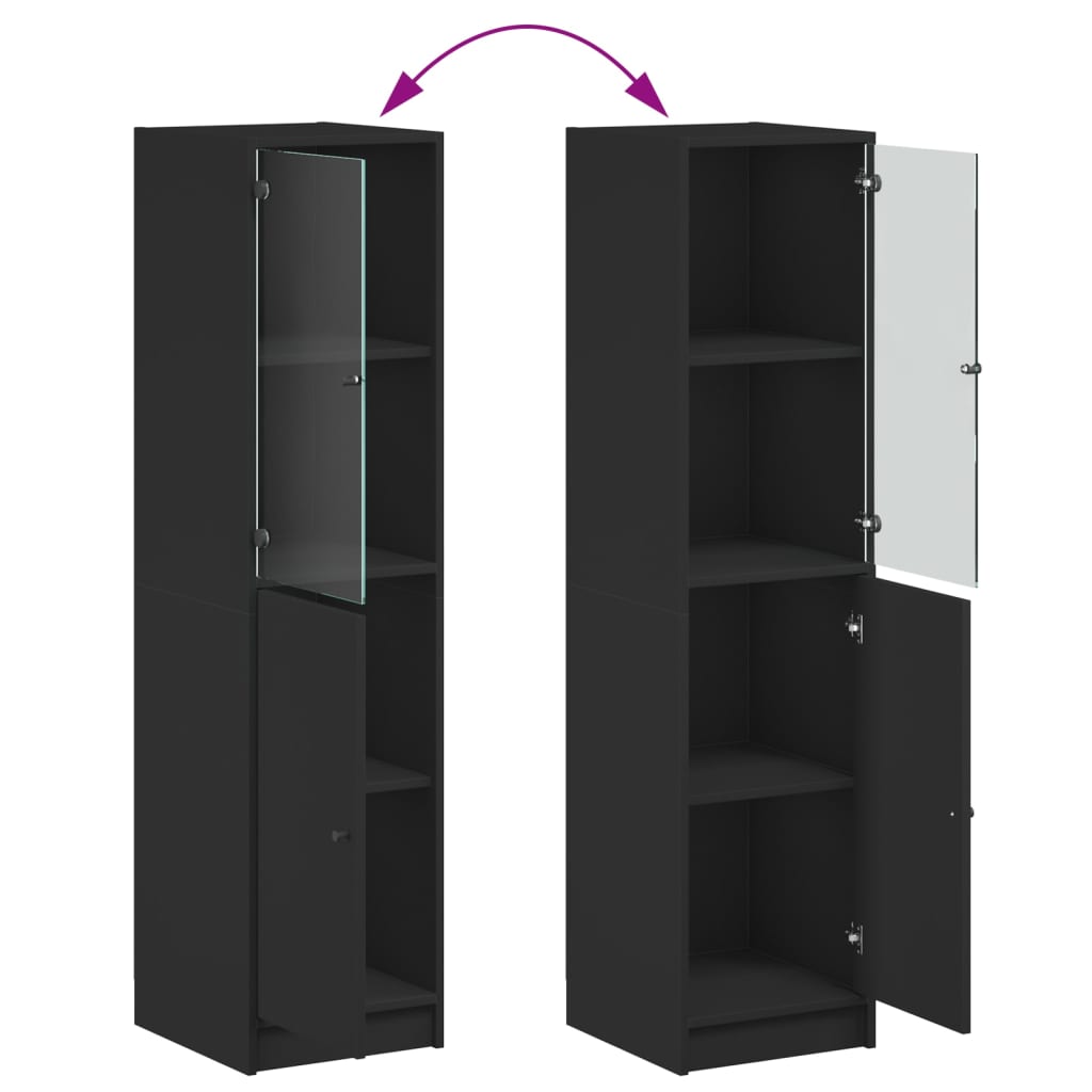 vidaXL Висок шкаф със стъклени врата, черен, 35x37x142 см