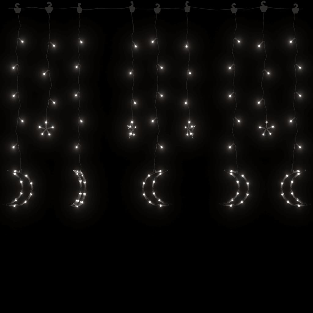 vidaXL Светеща завеса звезди и луни с дистанционно 138LED студено бяло