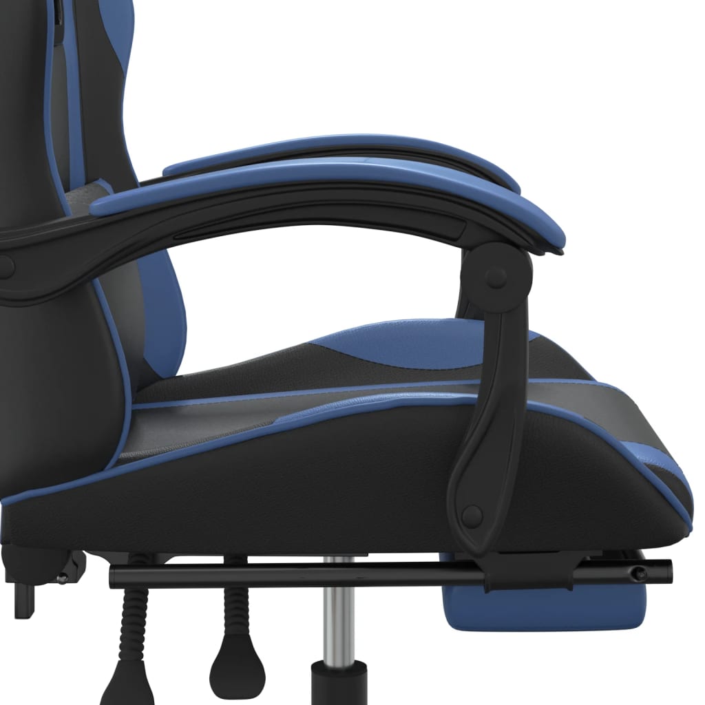 vidaXL Гейминг стол с опора, черно и синьо, изкуствена кожа