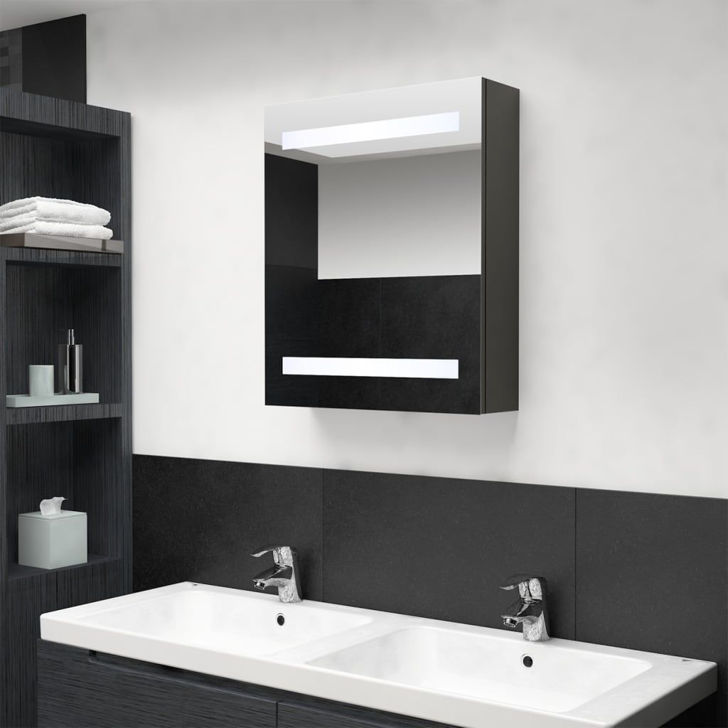 vidaXL LED шкаф с огледало за баня, антрацит, 50x14x60 см
