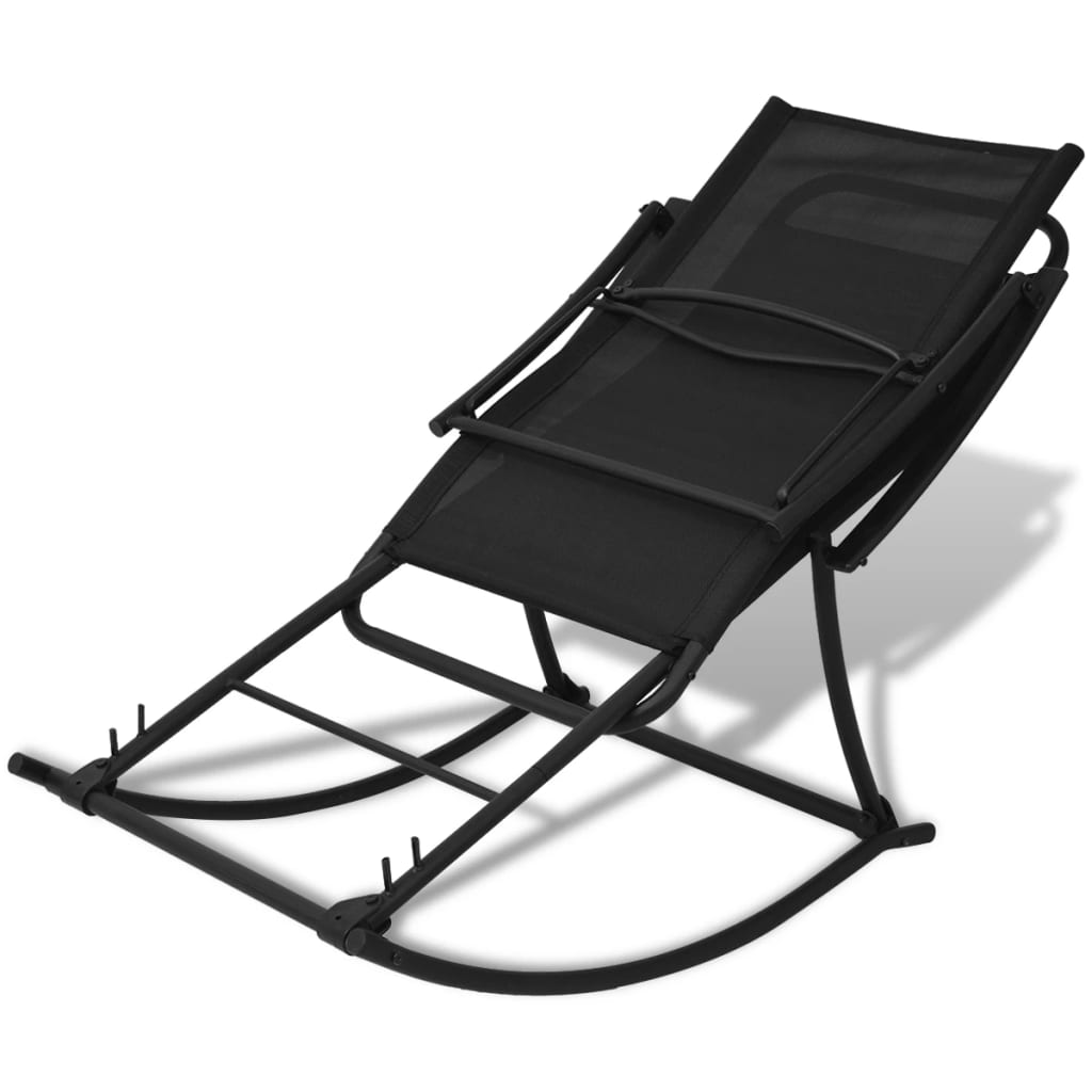 vidaXL Градински люлеещ се стол, стомана и textilene, черен