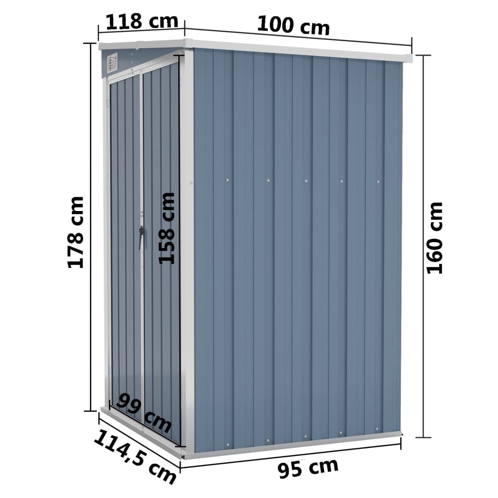 vidaXL Градинска барака за стенен монтаж сива 118x100x178 см стомана