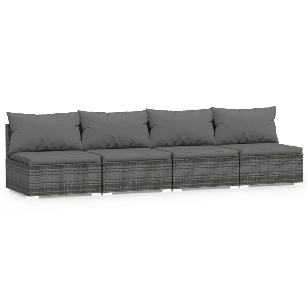 vidaXL 4-местен диван с възглавници, сив, полиратан