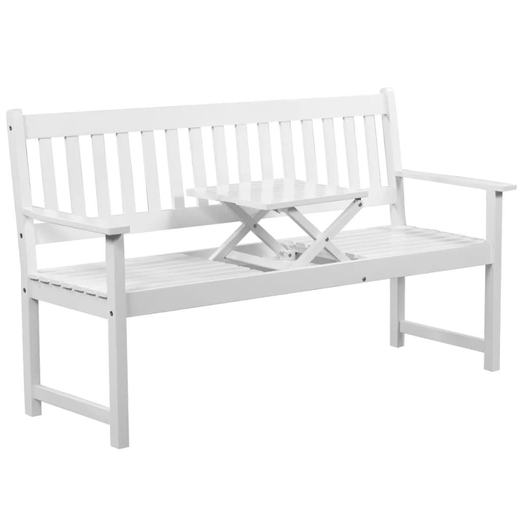vidaXL Градинска пейка със сгъваема маса, 158 см, акация масив, бяла