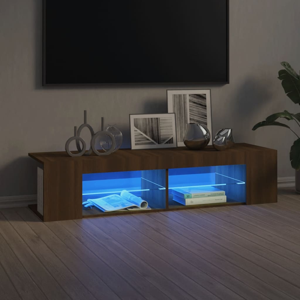 vidaXL ТВ шкаф с LED осветление, кафяв дъб, 135x39x30 см