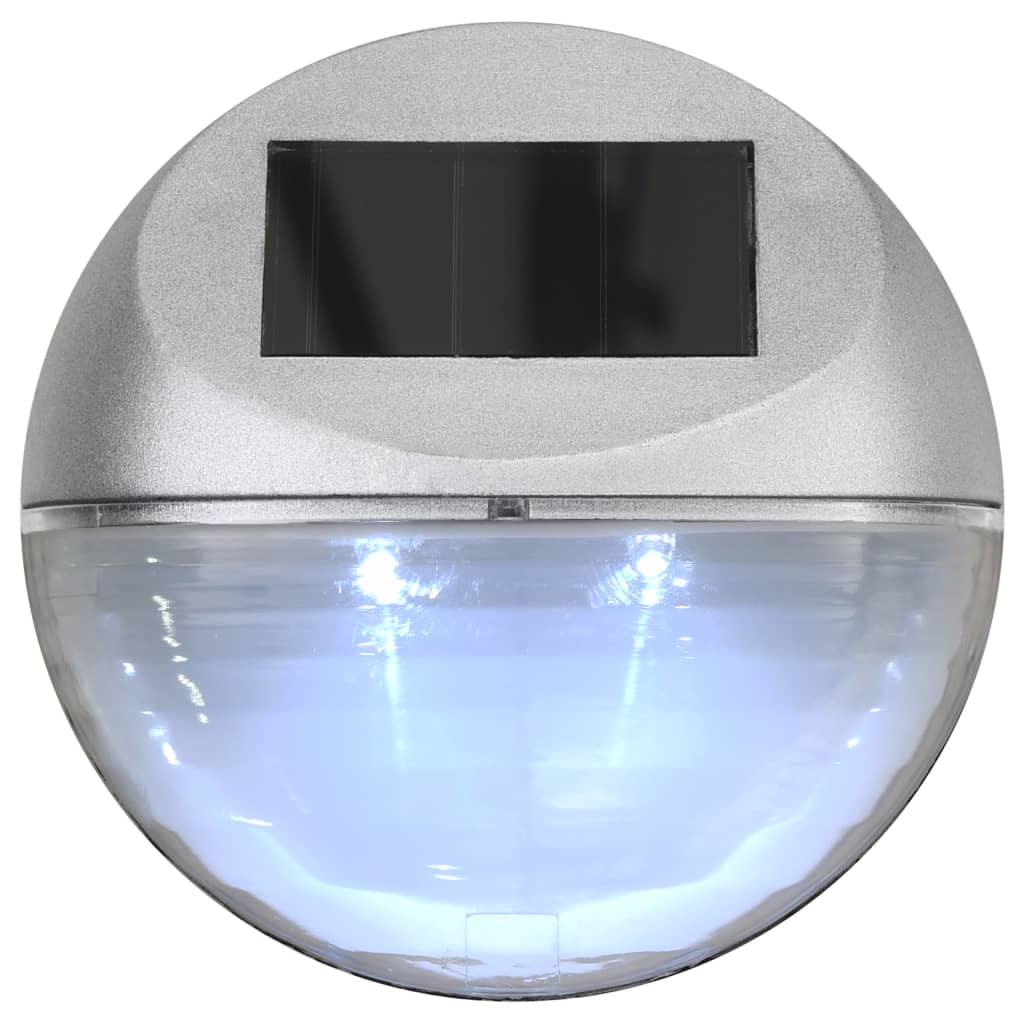 vidaXL Външни соларни стенни лампи LED 24 бр кръгли сребристи