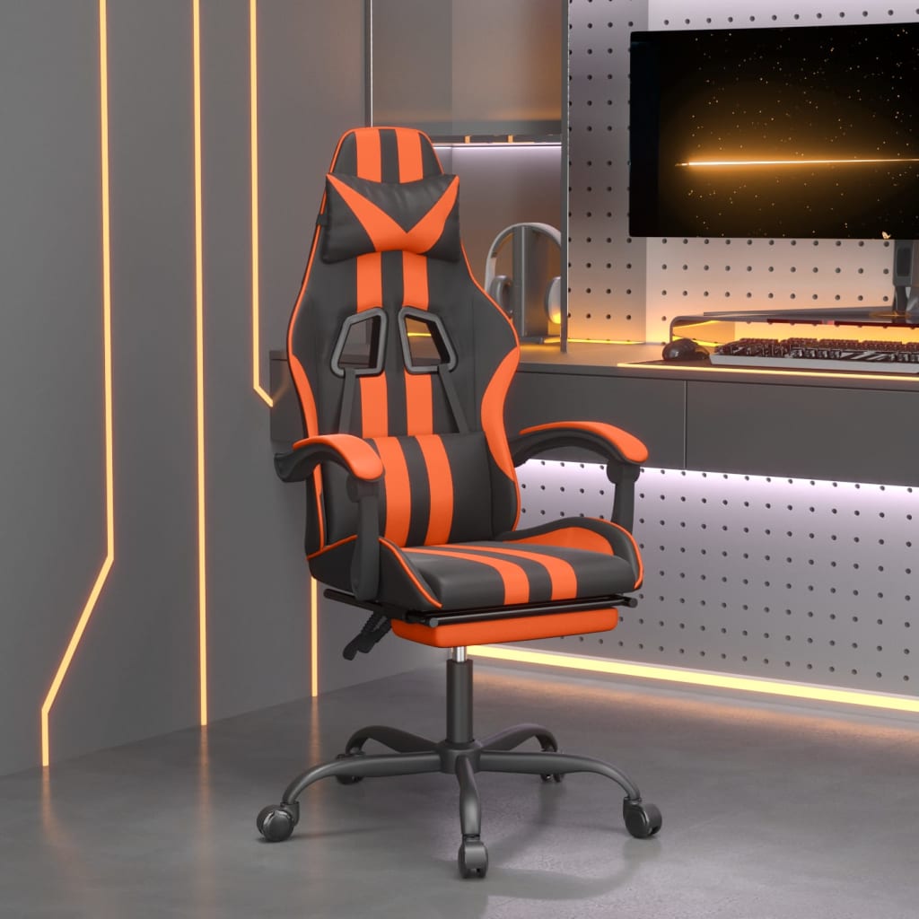 vidaXL Въртящ гейминг стол с подложка черно-оранжев изкуствена кожа