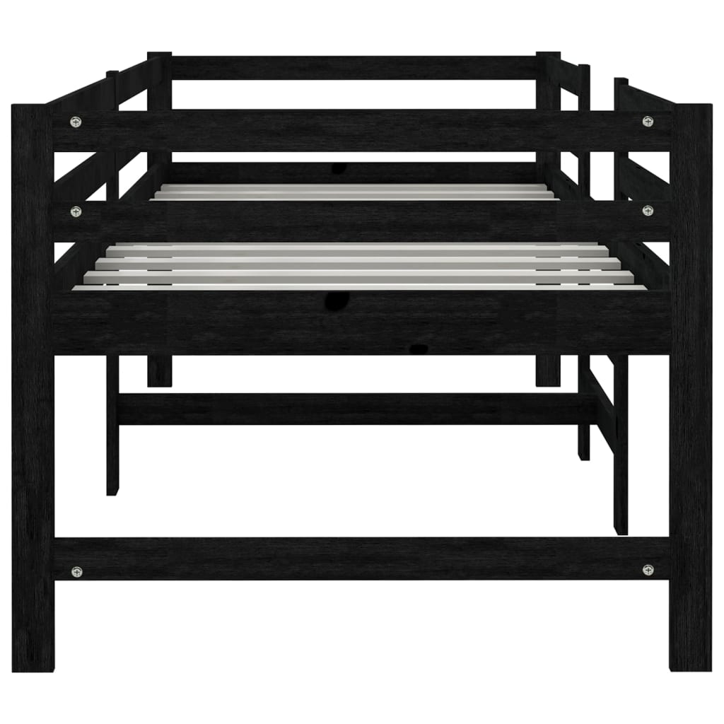 vidaXL Средно високо легло, черно, борова дървесина масив, 90x200 см