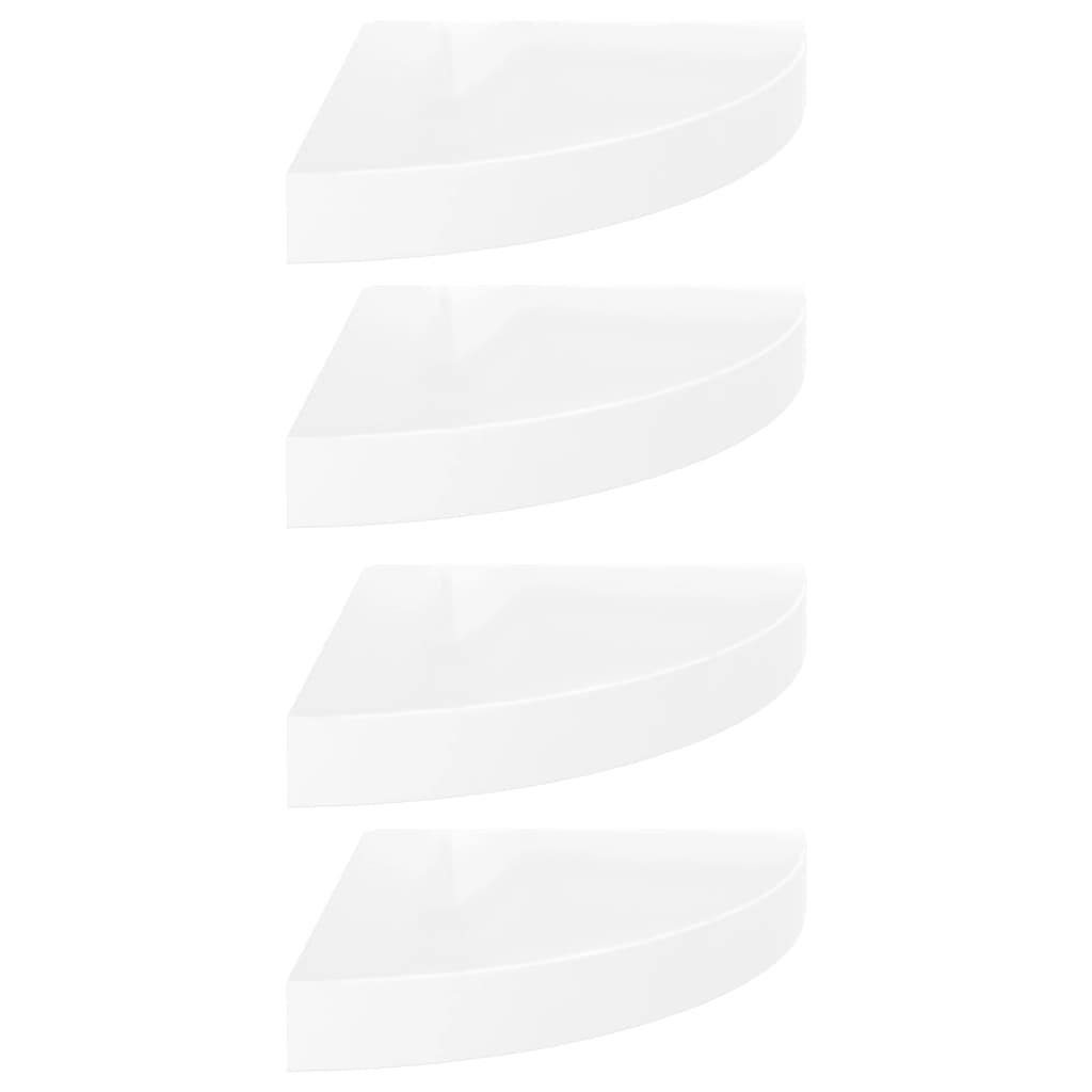 vidaXL Окачени ъглови рафтове, 4 бр, бял гланц, 25x25x3,8 см, МДФ