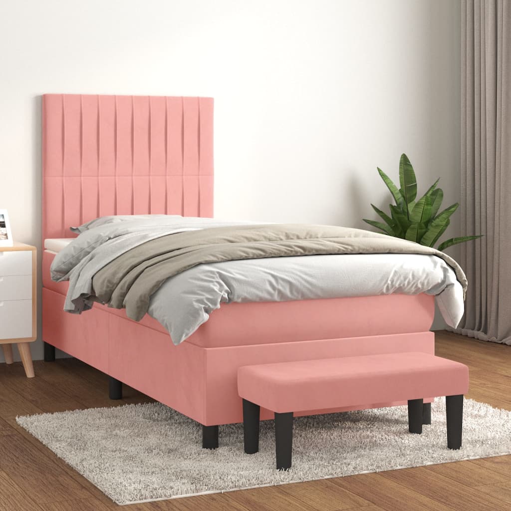 vidaXL Боксспринг легло с матрак, розово, 100x200 см, кадифе