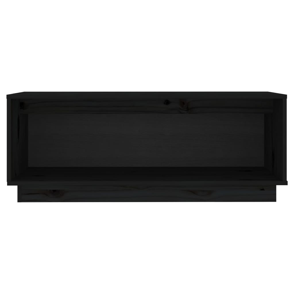 vidaXL ТВ шкаф, черен, 90x35x35 см, бор масив
