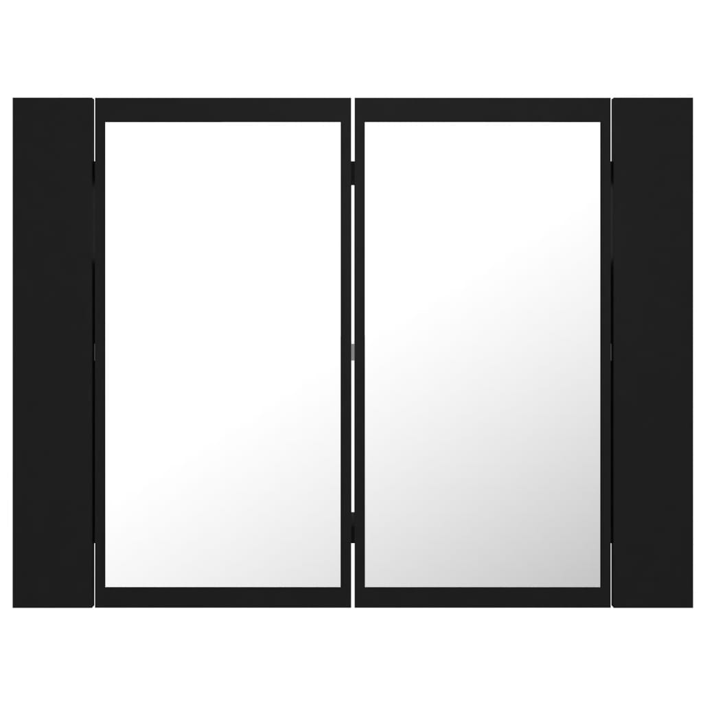 vidaXL Шкаф с LED огледало за баня, черно, 60x12x45 см, акрил