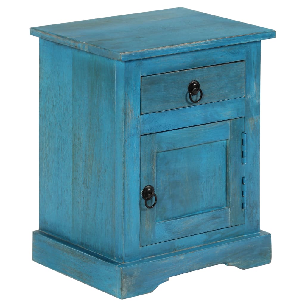 vidaXL Нощно шкафче, мангово дърво масив, 40х30х50 см, синьо