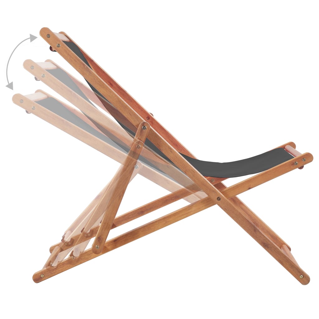 vidaXL Сгъваем плажен стол, текстил и дървена рамка, сив