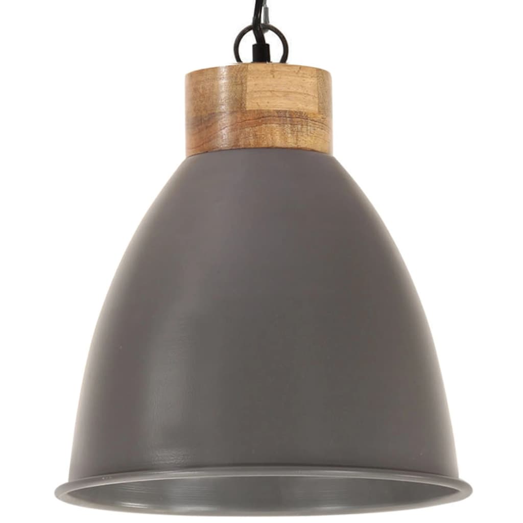 vidaXL Индустриална пенделна лампа сива желязо и дърво масив 35 см E27