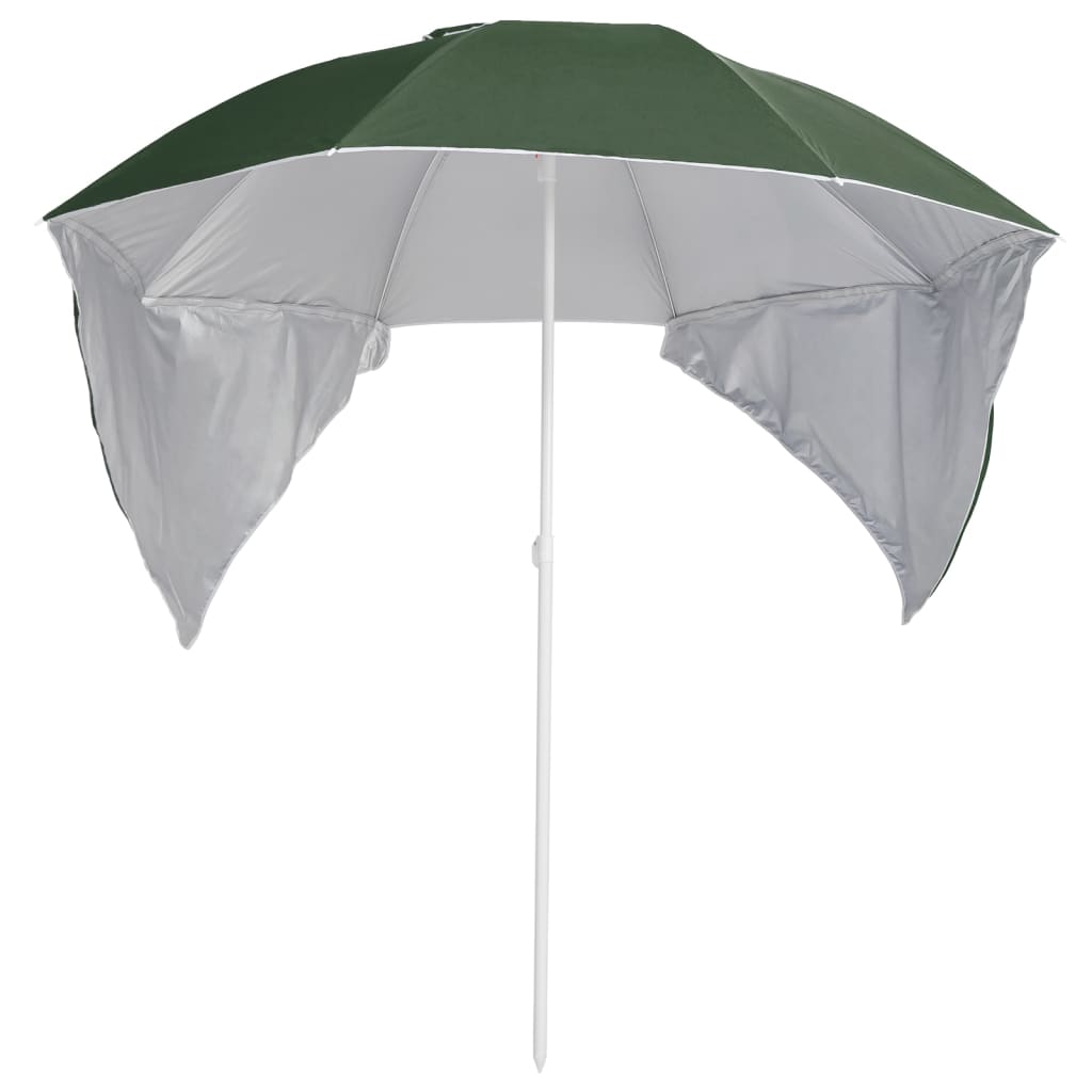 vidaXL Плажен чадър със странични стени, зелен, 215 см